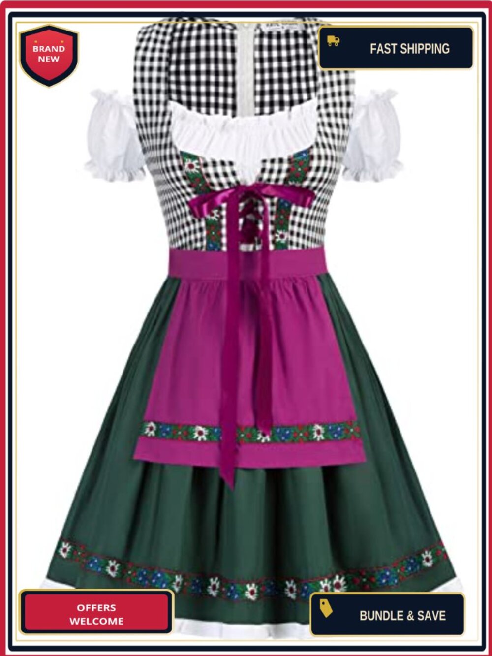 Dirndl Dress German Bavarian Oktoberfest Costume Beer Maid Apron Cosplay